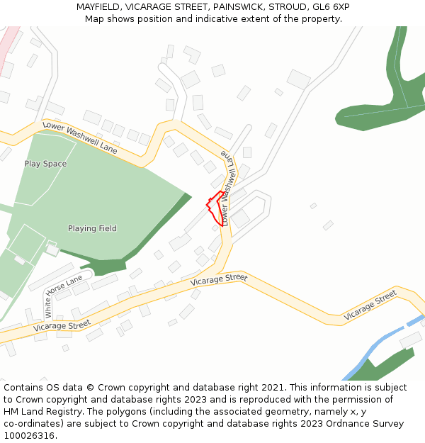MAYFIELD, VICARAGE STREET, PAINSWICK, STROUD, GL6 6XP: Location map and indicative extent of plot