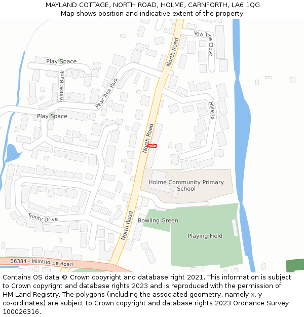 MAYLAND COTTAGE, NORTH ROAD, HOLME, CARNFORTH, LA6 1QG: Location map and indicative extent of plot