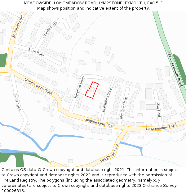 MEADOWSIDE, LONGMEADOW ROAD, LYMPSTONE, EXMOUTH, EX8 5LF: Location map and indicative extent of plot