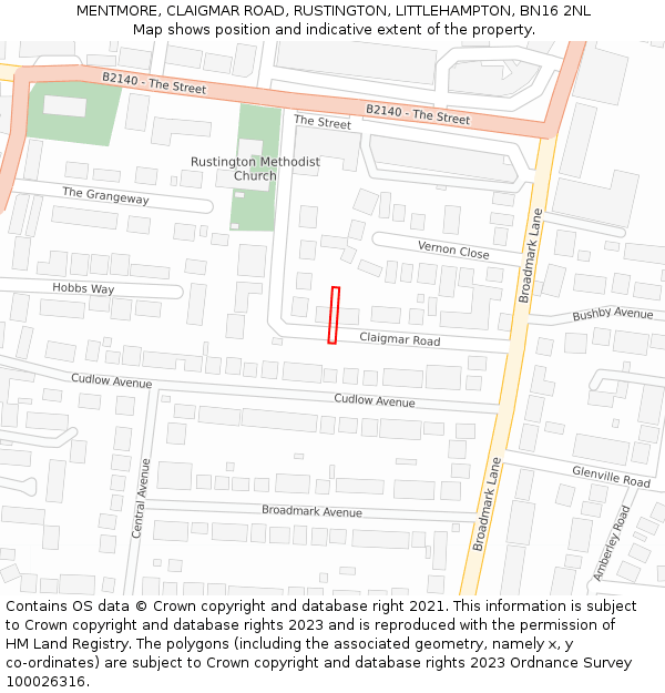 MENTMORE, CLAIGMAR ROAD, RUSTINGTON, LITTLEHAMPTON, BN16 2NL: Location map and indicative extent of plot