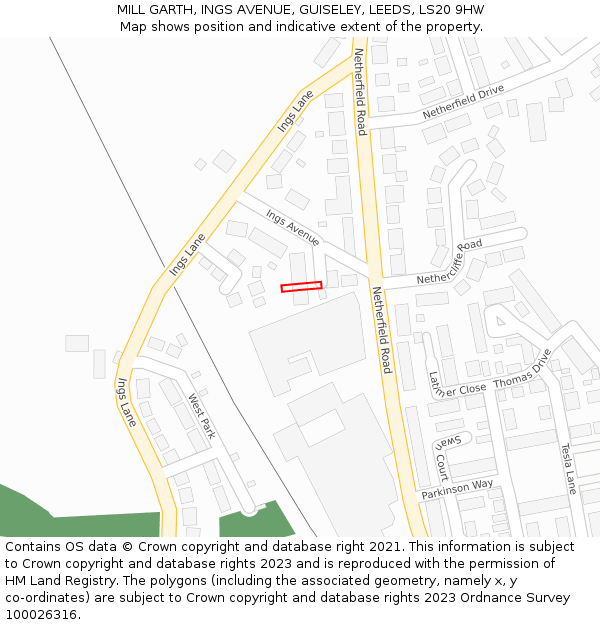 MILL GARTH, INGS AVENUE, GUISELEY, LEEDS, LS20 9HW: Location map and indicative extent of plot