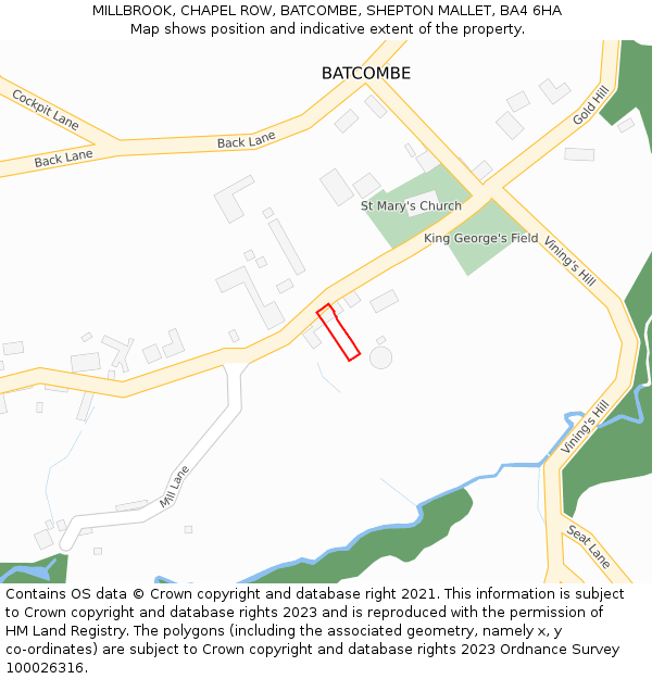MILLBROOK, CHAPEL ROW, BATCOMBE, SHEPTON MALLET, BA4 6HA: Location map and indicative extent of plot