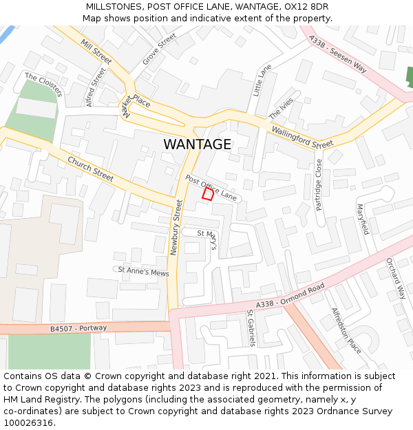 MILLSTONES, POST OFFICE LANE, WANTAGE, OX12 8DR: Location map and indicative extent of plot