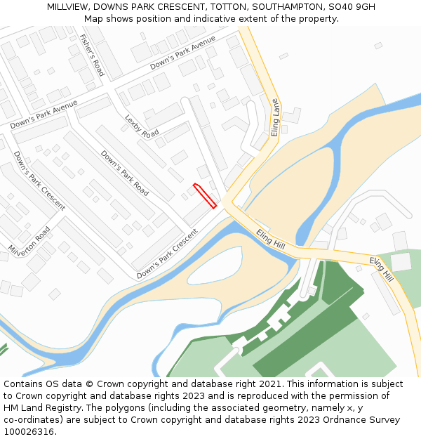 MILLVIEW, DOWNS PARK CRESCENT, TOTTON, SOUTHAMPTON, SO40 9GH: Location map and indicative extent of plot