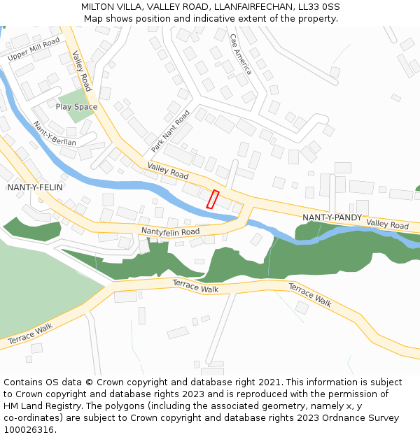 MILTON VILLA, VALLEY ROAD, LLANFAIRFECHAN, LL33 0SS: Location map and indicative extent of plot