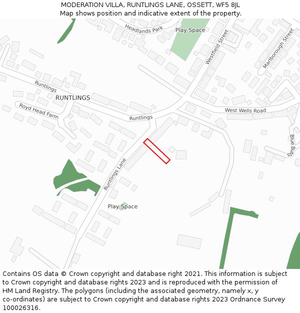 MODERATION VILLA, RUNTLINGS LANE, OSSETT, WF5 8JL: Location map and indicative extent of plot