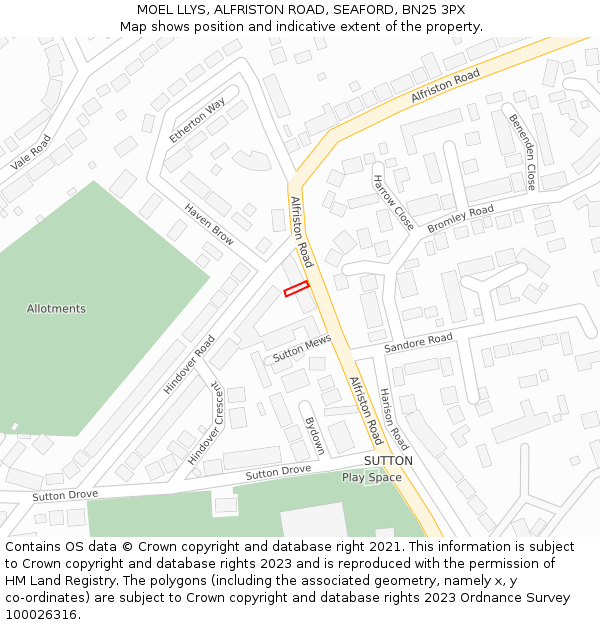 MOEL LLYS, ALFRISTON ROAD, SEAFORD, BN25 3PX: Location map and indicative extent of plot