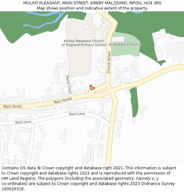MOUNT PLEASANT, MAIN STREET, KIRKBY MALZEARD, RIPON, HG4 3RS: Location map and indicative extent of plot