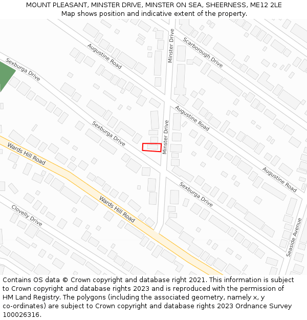MOUNT PLEASANT, MINSTER DRIVE, MINSTER ON SEA, SHEERNESS, ME12 2LE: Location map and indicative extent of plot