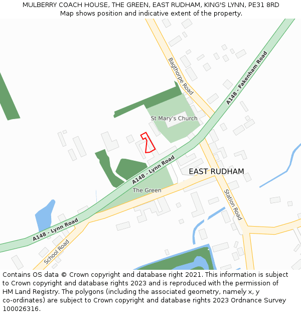 MULBERRY COACH HOUSE, THE GREEN, EAST RUDHAM, KING'S LYNN, PE31 8RD: Location map and indicative extent of plot