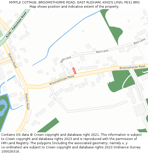 MYRTLE COTTAGE, BROOMSTHORPE ROAD, EAST RUDHAM, KING'S LYNN, PE31 8RG: Location map and indicative extent of plot