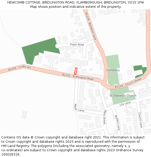 NEWCOMB COTTAGE, BRIDLINGTON ROAD, FLAMBOROUGH, BRIDLINGTON, YO15 1PW: Location map and indicative extent of plot
