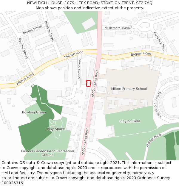 NEWLEIGH HOUSE, 1879, LEEK ROAD, STOKE-ON-TRENT, ST2 7AQ: Location map and indicative extent of plot