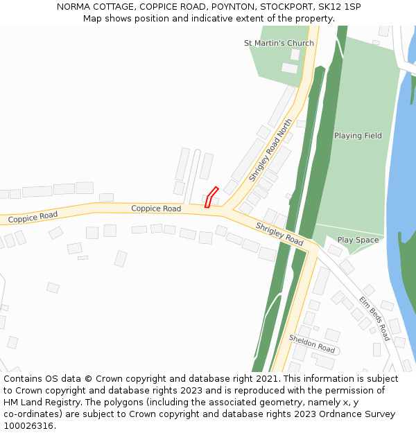 NORMA COTTAGE, COPPICE ROAD, POYNTON, STOCKPORT, SK12 1SP: Location map and indicative extent of plot