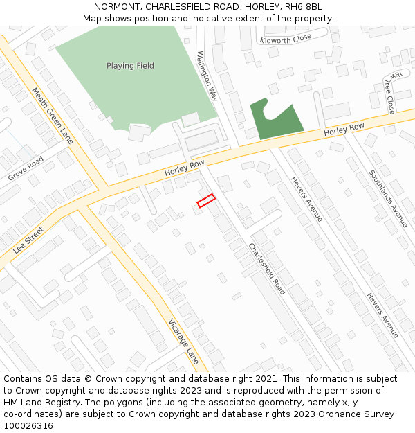 NORMONT, CHARLESFIELD ROAD, HORLEY, RH6 8BL: Location map and indicative extent of plot