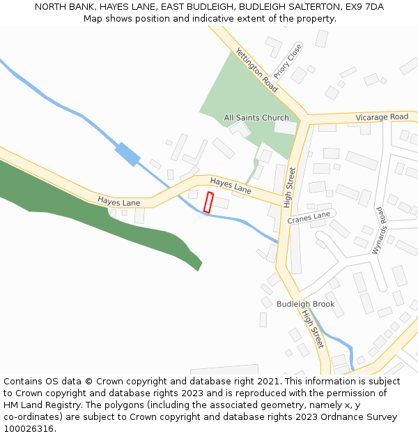 NORTH BANK, HAYES LANE, EAST BUDLEIGH, BUDLEIGH SALTERTON, EX9 7DA: Location map and indicative extent of plot
