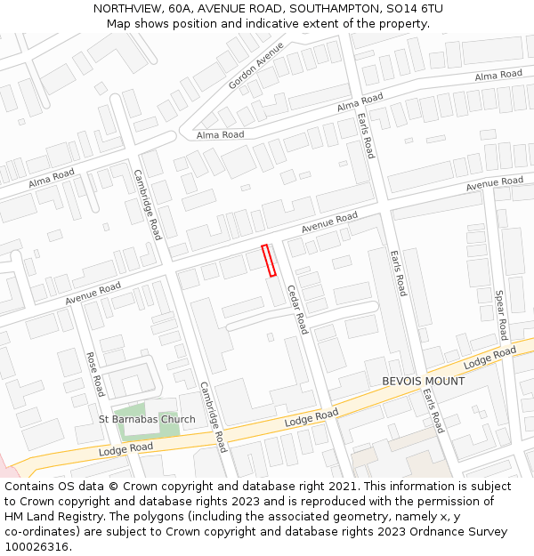 NORTHVIEW, 60A, AVENUE ROAD, SOUTHAMPTON, SO14 6TU: Location map and indicative extent of plot