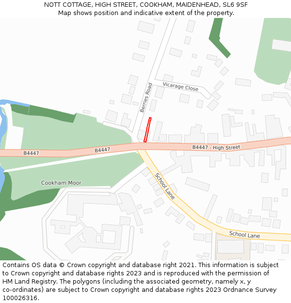 NOTT COTTAGE, HIGH STREET, COOKHAM, MAIDENHEAD, SL6 9SF: Location map and indicative extent of plot