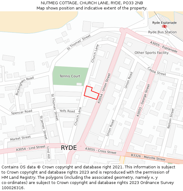 NUTMEG COTTAGE, CHURCH LANE, RYDE, PO33 2NB: Location map and indicative extent of plot