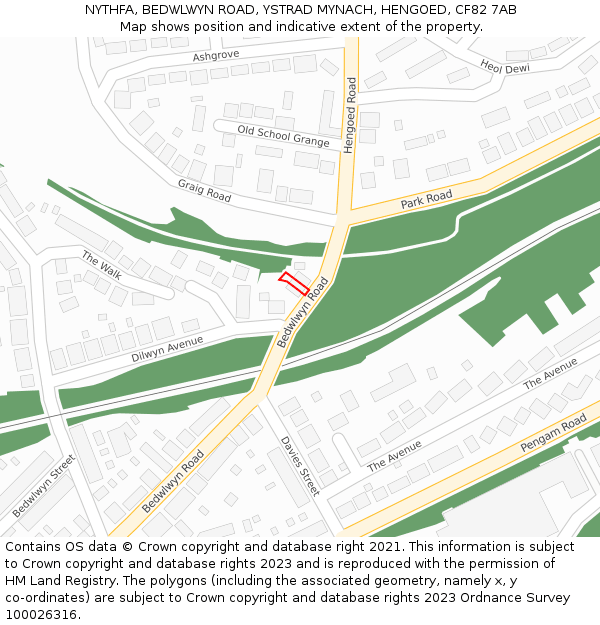 NYTHFA, BEDWLWYN ROAD, YSTRAD MYNACH, HENGOED, CF82 7AB: Location map and indicative extent of plot