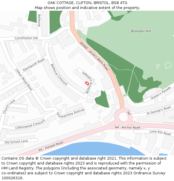 OAK COTTAGE, CLIFTON, BRISTOL, BS8 4TG: Location map and indicative extent of plot