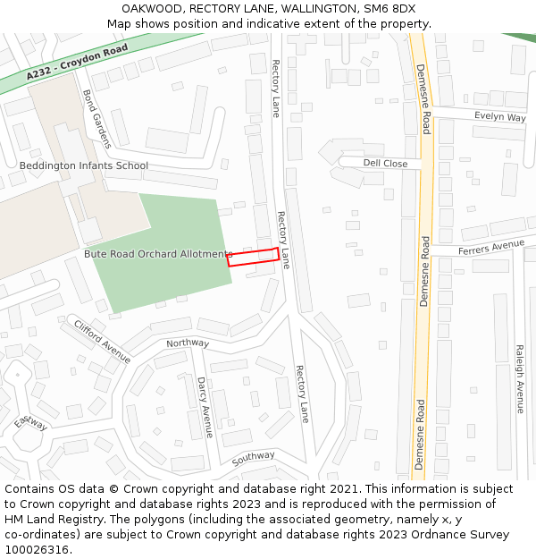 OAKWOOD, RECTORY LANE, WALLINGTON, SM6 8DX: Location map and indicative extent of plot
