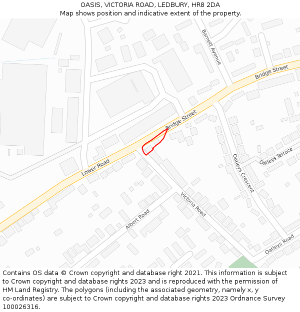 OASIS, VICTORIA ROAD, LEDBURY, HR8 2DA: Location map and indicative extent of plot