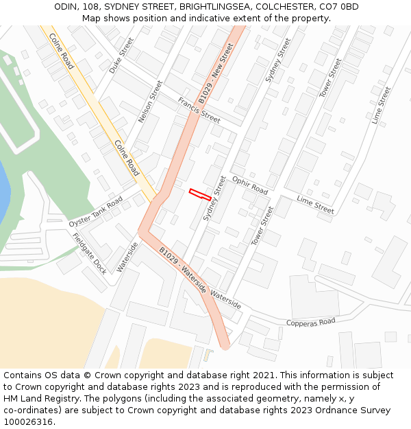 ODIN, 108, SYDNEY STREET, BRIGHTLINGSEA, COLCHESTER, CO7 0BD: Location map and indicative extent of plot