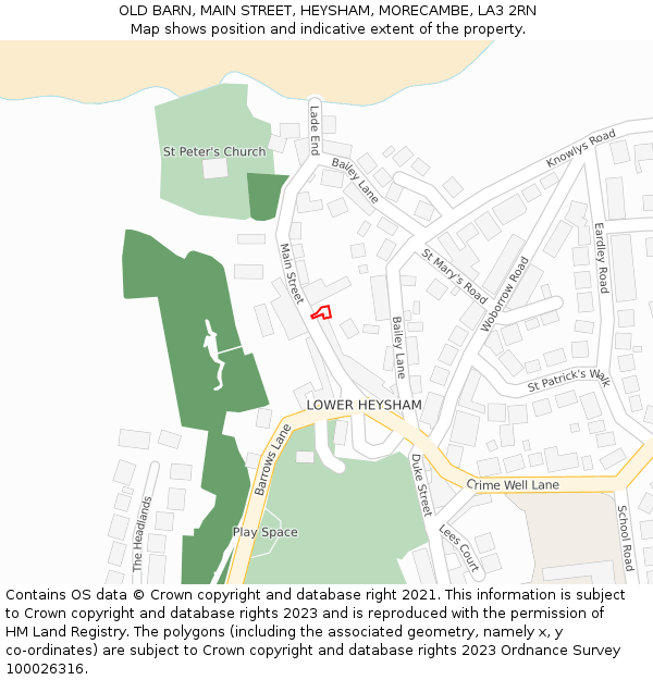 OLD BARN, MAIN STREET, HEYSHAM, MORECAMBE, LA3 2RN: Location map and indicative extent of plot