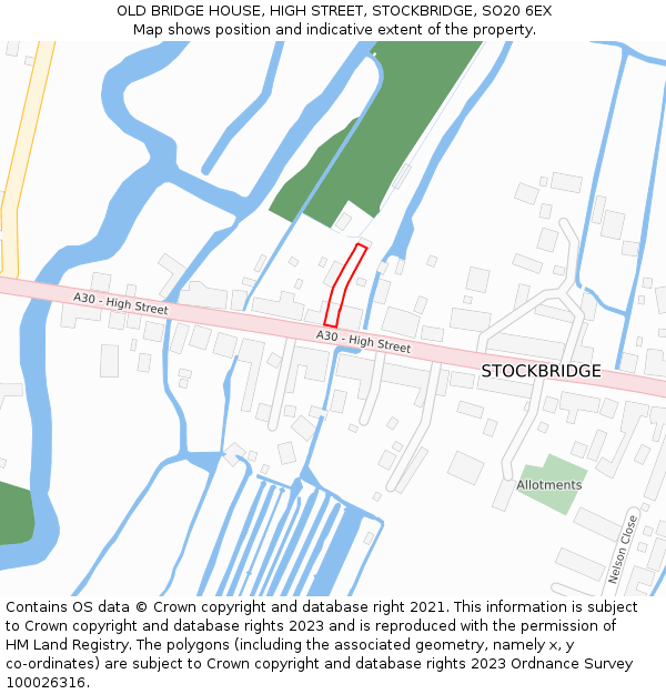 OLD BRIDGE HOUSE, HIGH STREET, STOCKBRIDGE, SO20 6EX: Location map and indicative extent of plot