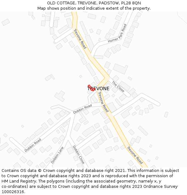 OLD COTTAGE, TREVONE, PADSTOW, PL28 8QN: Location map and indicative extent of plot