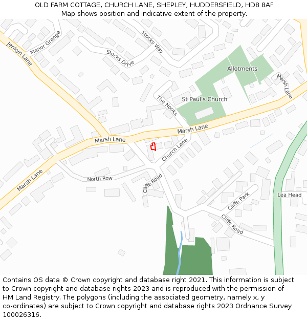 OLD FARM COTTAGE, CHURCH LANE, SHEPLEY, HUDDERSFIELD, HD8 8AF: Location map and indicative extent of plot