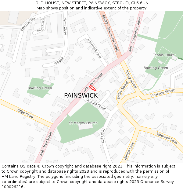 OLD HOUSE, NEW STREET, PAINSWICK, STROUD, GL6 6UN: Location map and indicative extent of plot
