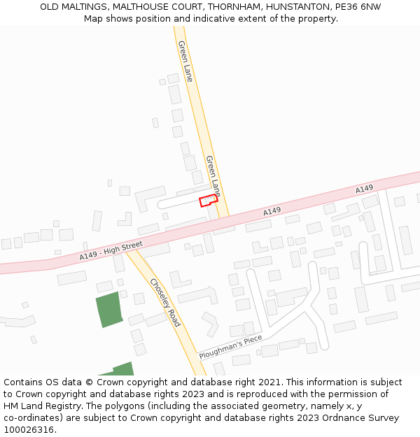 OLD MALTINGS, MALTHOUSE COURT, THORNHAM, HUNSTANTON, PE36 6NW: Location map and indicative extent of plot