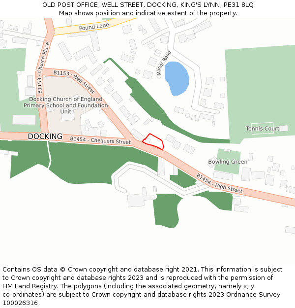 OLD POST OFFICE, WELL STREET, DOCKING, KING'S LYNN, PE31 8LQ: Location map and indicative extent of plot