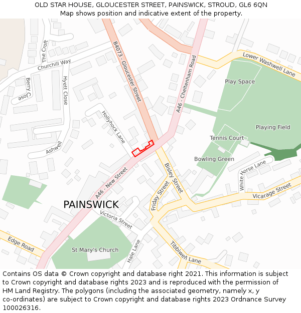 OLD STAR HOUSE, GLOUCESTER STREET, PAINSWICK, STROUD, GL6 6QN: Location map and indicative extent of plot