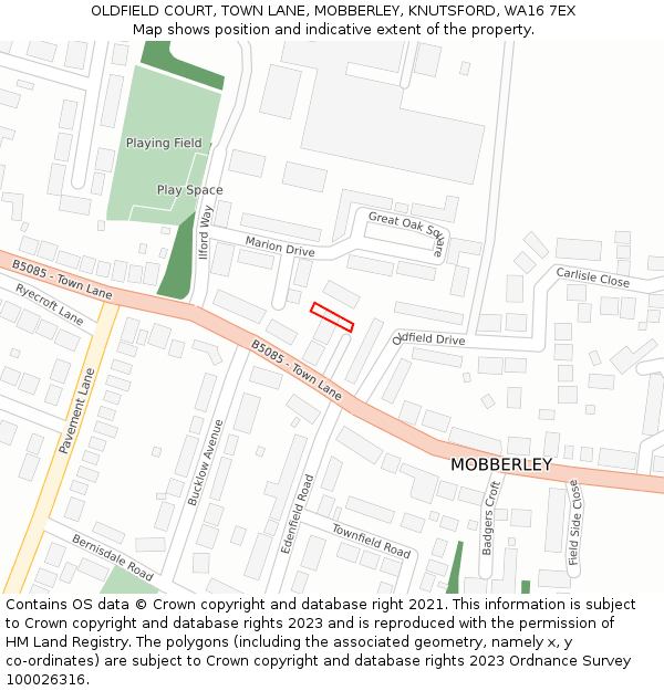 OLDFIELD COURT, TOWN LANE, MOBBERLEY, KNUTSFORD, WA16 7EX: Location map and indicative extent of plot