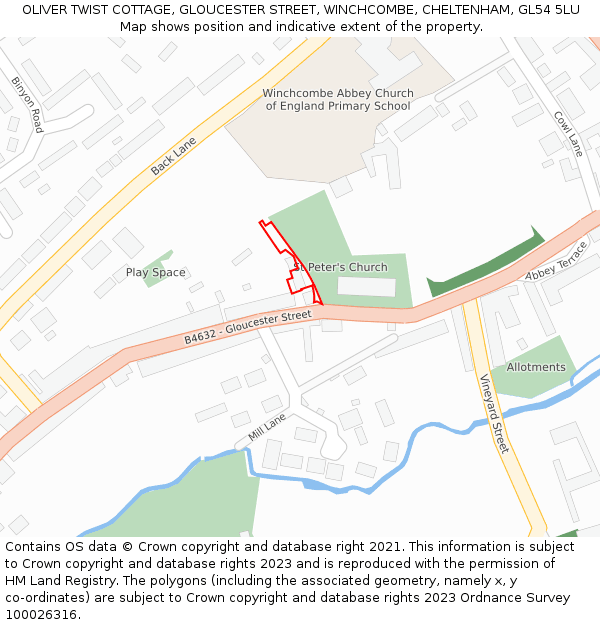 OLIVER TWIST COTTAGE, GLOUCESTER STREET, WINCHCOMBE, CHELTENHAM, GL54 5LU: Location map and indicative extent of plot