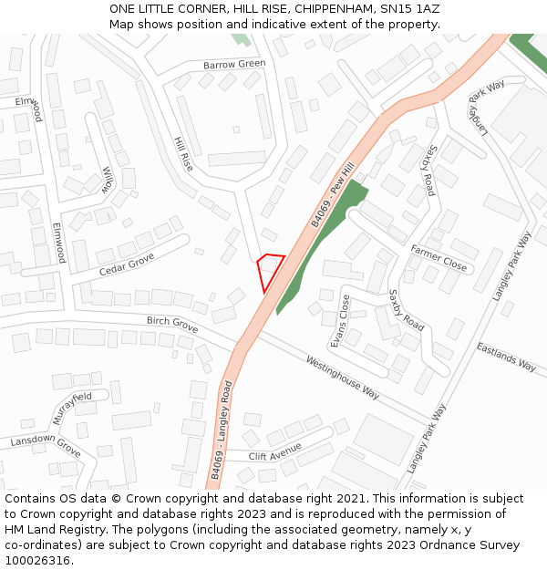 ONE LITTLE CORNER, HILL RISE, CHIPPENHAM, SN15 1AZ: Location map and indicative extent of plot