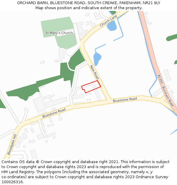 ORCHARD BARN, BLUESTONE ROAD, SOUTH CREAKE, FAKENHAM, NR21 9LY: Location map and indicative extent of plot