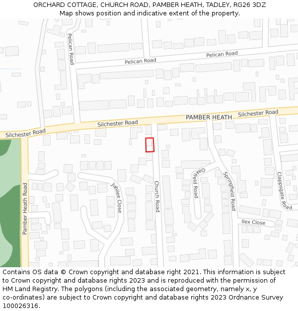 ORCHARD COTTAGE, CHURCH ROAD, PAMBER HEATH, TADLEY, RG26 3DZ: Location map and indicative extent of plot