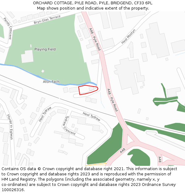 ORCHARD COTTAGE, PYLE ROAD, PYLE, BRIDGEND, CF33 6PL: Location map and indicative extent of plot