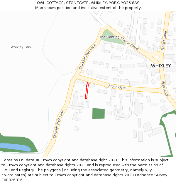 OWL COTTAGE, STONEGATE, WHIXLEY, YORK, YO26 8AS: Location map and indicative extent of plot