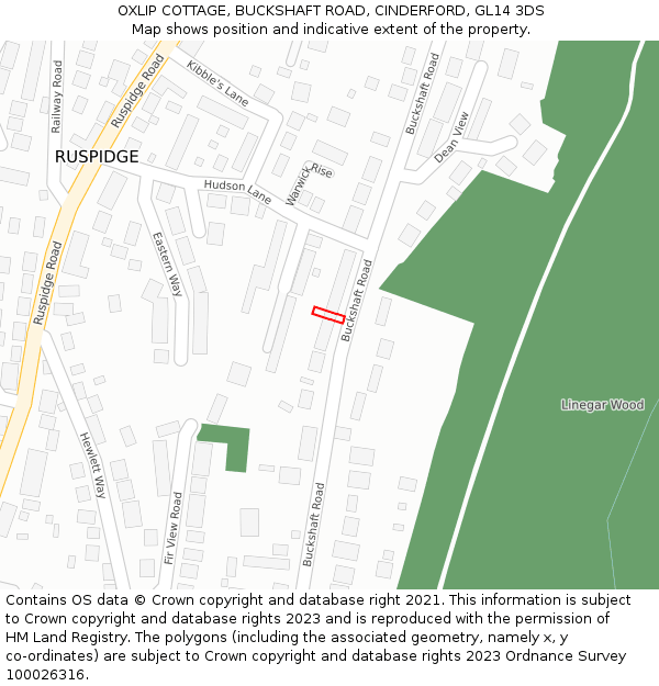 OXLIP COTTAGE, BUCKSHAFT ROAD, CINDERFORD, GL14 3DS: Location map and indicative extent of plot