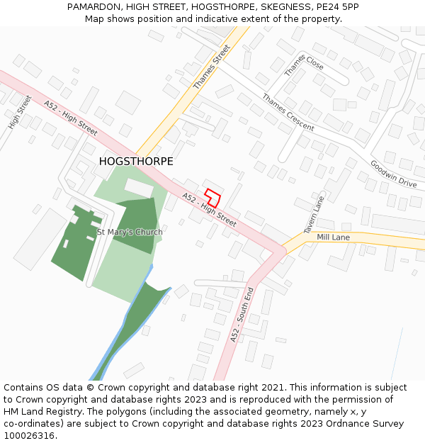 PAMARDON, HIGH STREET, HOGSTHORPE, SKEGNESS, PE24 5PP: Location map and indicative extent of plot