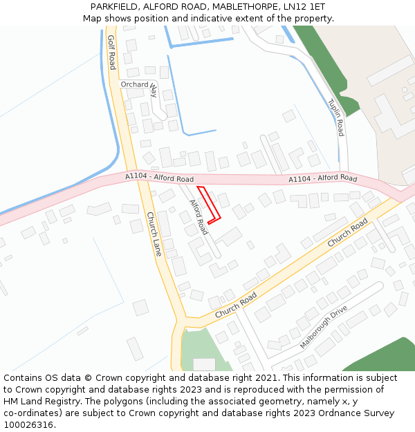 PARKFIELD, ALFORD ROAD, MABLETHORPE, LN12 1ET: Location map and indicative extent of plot