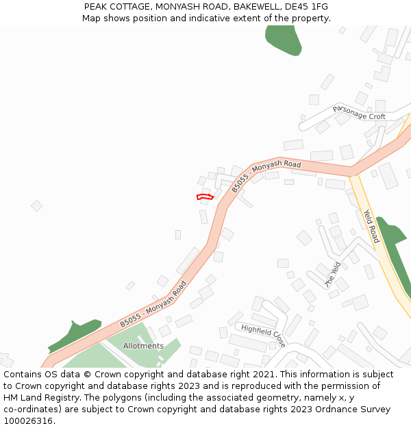 PEAK COTTAGE, MONYASH ROAD, BAKEWELL, DE45 1FG: Location map and indicative extent of plot