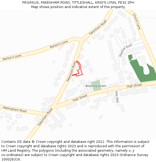 PEGASUS, FAKENHAM ROAD, TITTLESHALL, KING'S LYNN, PE32 2PH: Location map and indicative extent of plot