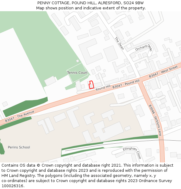 PENNY COTTAGE, POUND HILL, ALRESFORD, SO24 9BW: Location map and indicative extent of plot