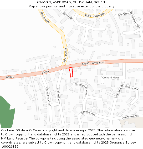 PENYVAN, WYKE ROAD, GILLINGHAM, SP8 4NH: Location map and indicative extent of plot